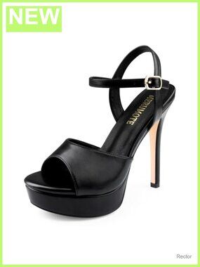 Platform Stiletto Heels Open Toe Strappy Sandals Faux Leather 5" Heel